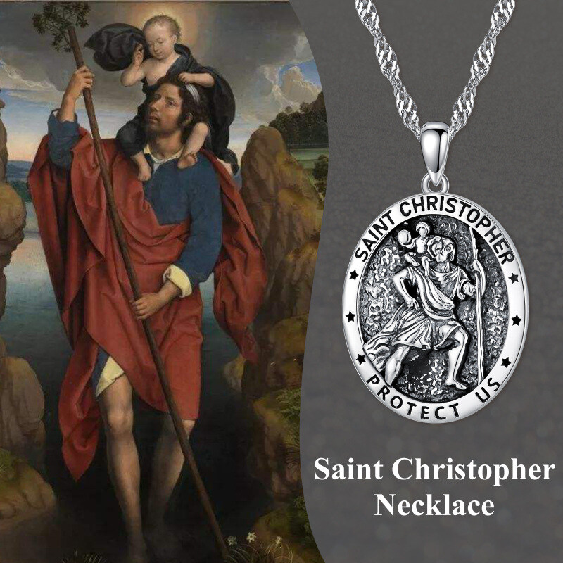 Sterling zilveren Sint Christoffel hanger ketting voor mannen met Singapore ketting-3
