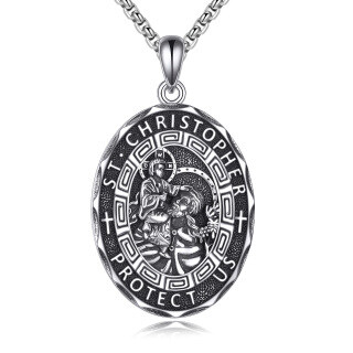 Sterling Silver Saint Christopher Engraved Necklace for Men-28