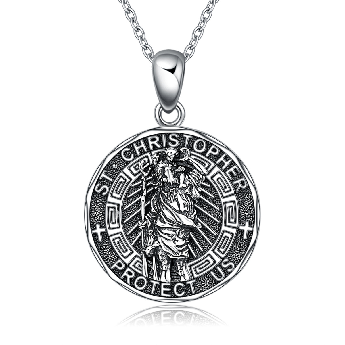 Collier en argent sterling avec pendentif Saint-Christophe et mot gravé-1