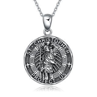 Sterling Silver Saint Christopher Engraved Pendant Necklace for Women Men-2