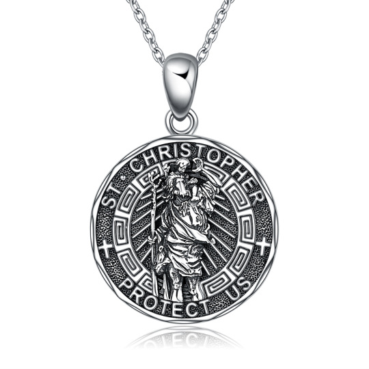 Sterling Silver Saint Christopher Pendant Necklace with Engraved Word