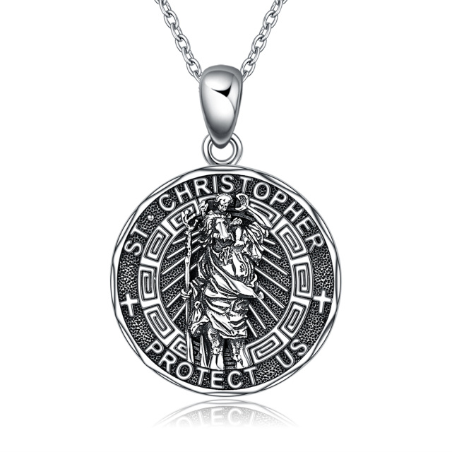 Sterling Silver Saint Christopher Pendant Necklace with Engraved Word-1