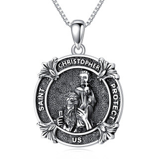 Sterling Silver Saint Christopher Pendant Necklace with Engraved Word-14