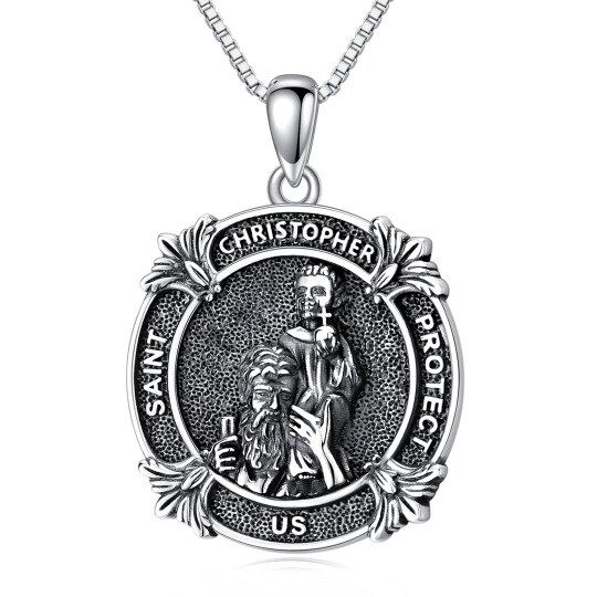 Sterling Silver Saint Christopher Pendant Necklace with Engraved Word