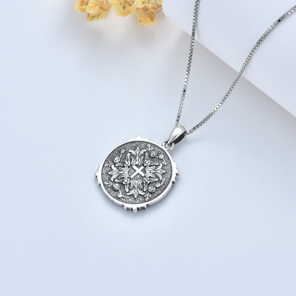 Sterling Silver Saint Christopher Pendant Necklace with Engraved Word-5