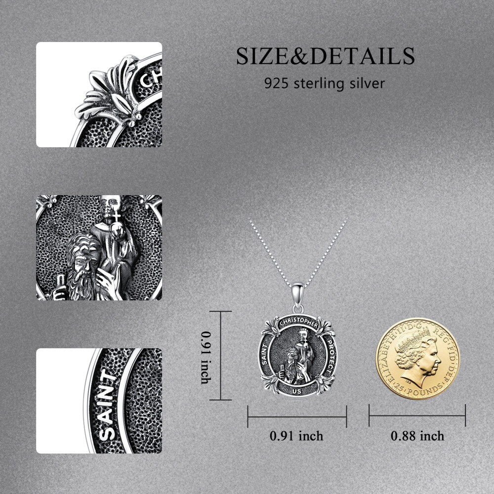Sterling Silver Saint Christopher Pendant Necklace with Engraved Word-6
