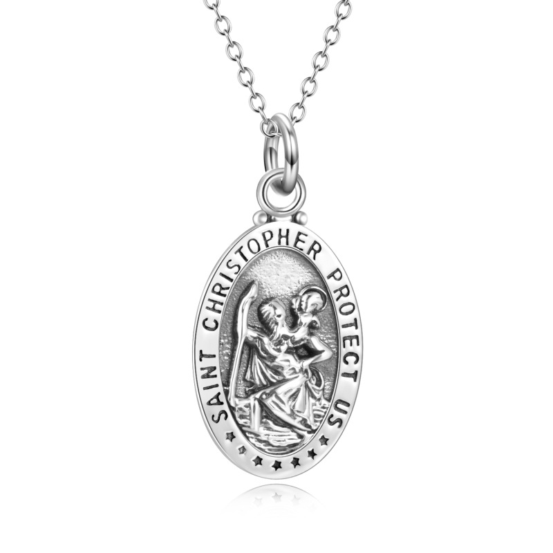 Collana con ciondolo San Cristoforo in argento sterling con parola incisa-13