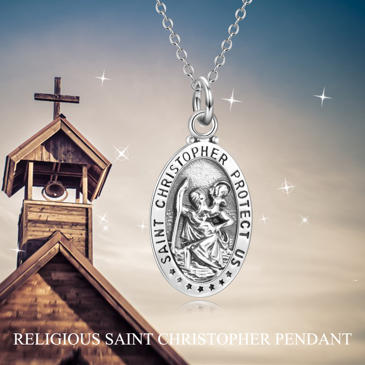 Collana con ciondolo San Cristoforo in argento sterling con parola incisa-3