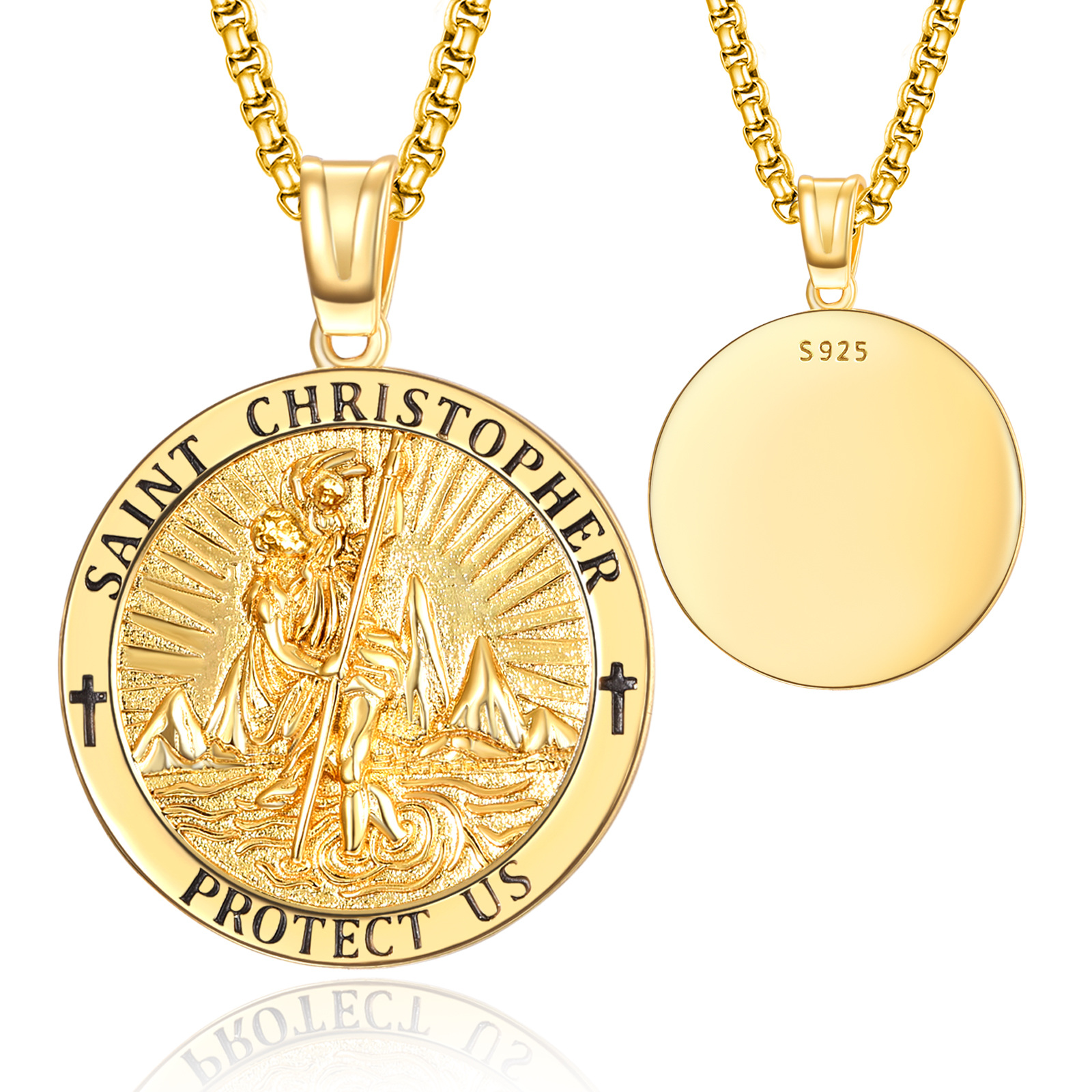 Image of Sterling Silver with Yellow Gold Plated Personalized Engraving & Saint Christopher Pendant Necklace