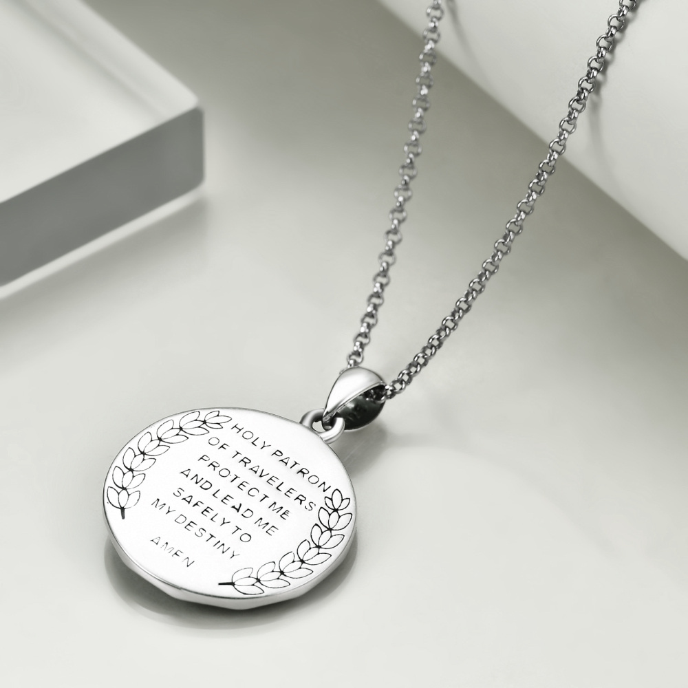 Sterling Silver Saint Christopher Engraved Pendant Necklace for Women Men-4