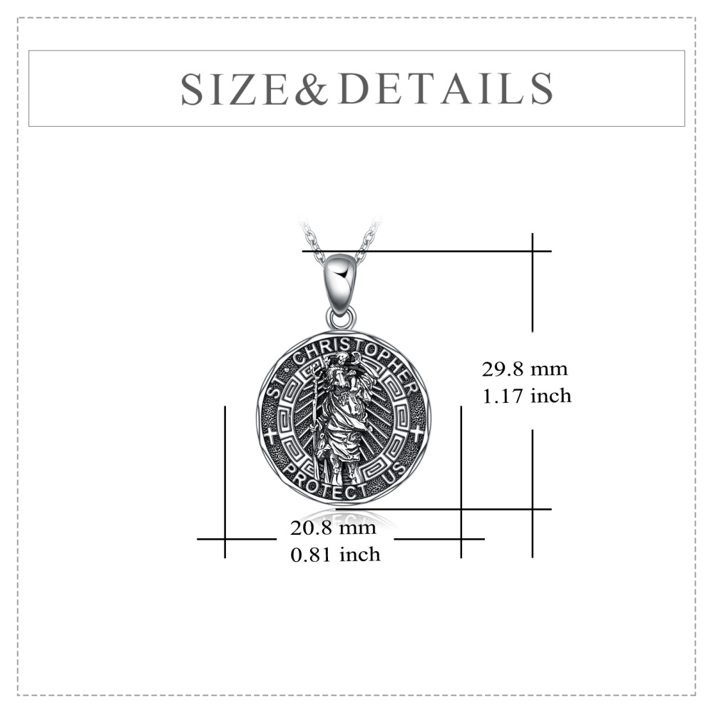 Sterling Silver Saint Christopher Engraved Pendant Necklace for Women Men-5