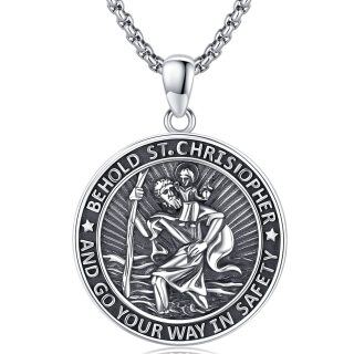 Sterling Silver Saint Christopher Pendant Necklace with Engraved Words for Men-26