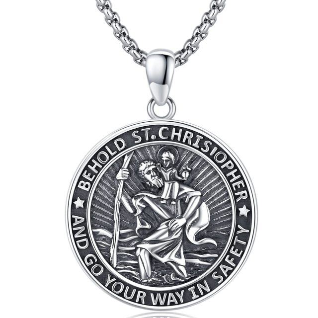 Collier en argent sterling avec pendentif Saint-Christophe et mots gravés pour hommes-1