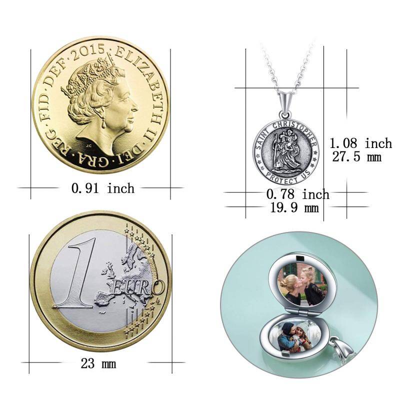 Colar com medalhão fotográfico personalizado de São Cristóvão para mulheres em prata esterlina 925-5