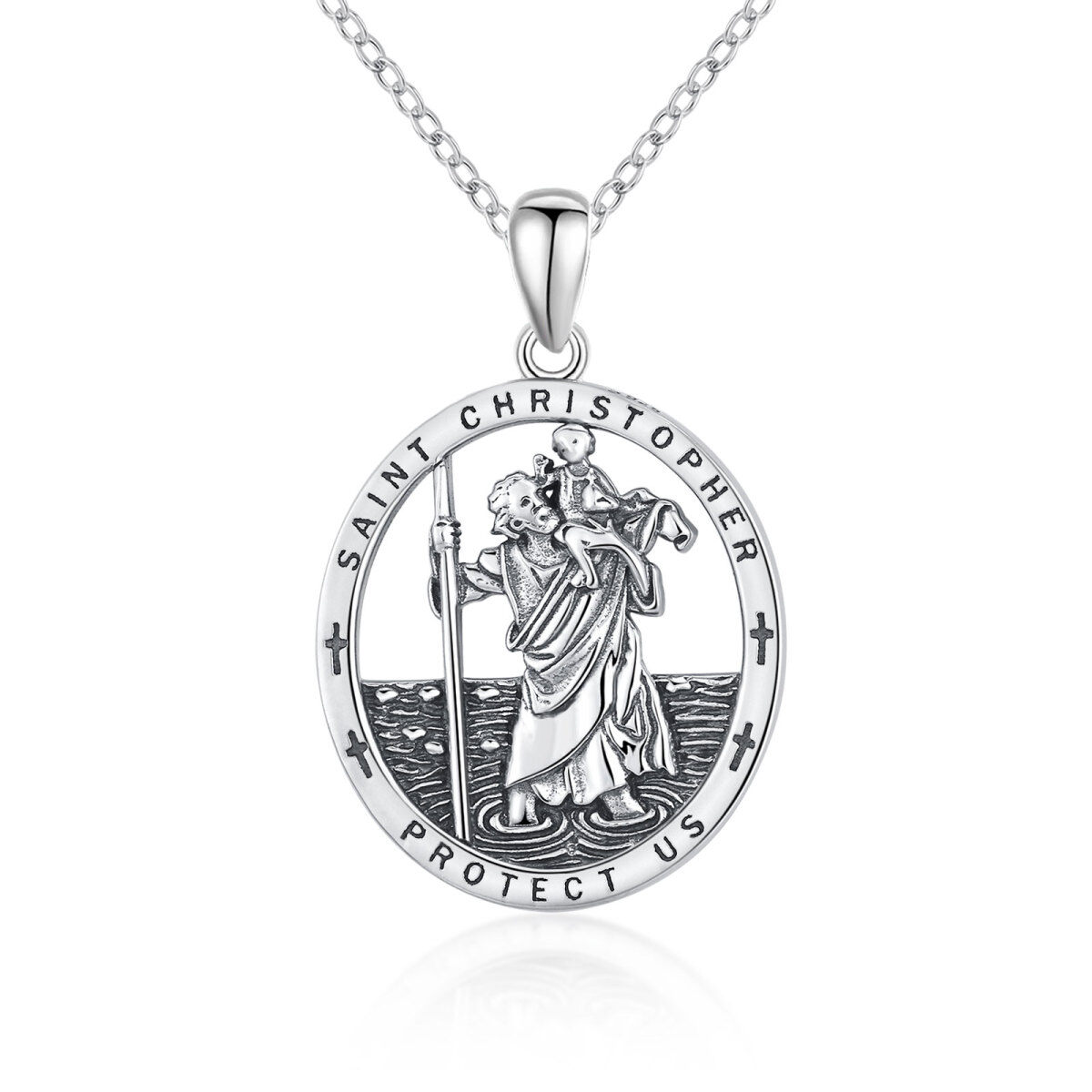 Collier en argent sterling avec pendentif Saint Christopher Protect Us-1