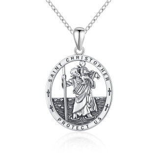 Sterling Silver Saint Christopher Protect Us Pendant Necklace-57