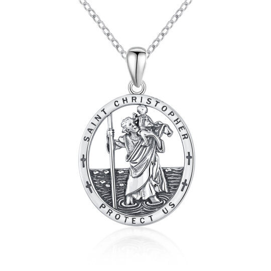 Sterling Silber Saint Christopher Protect Us Anhänger Halskette