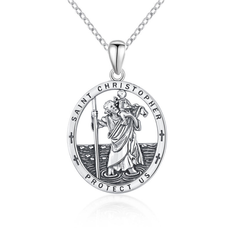 Sterling Silver Saint Christopher Protect Us Pendant Necklace-15
