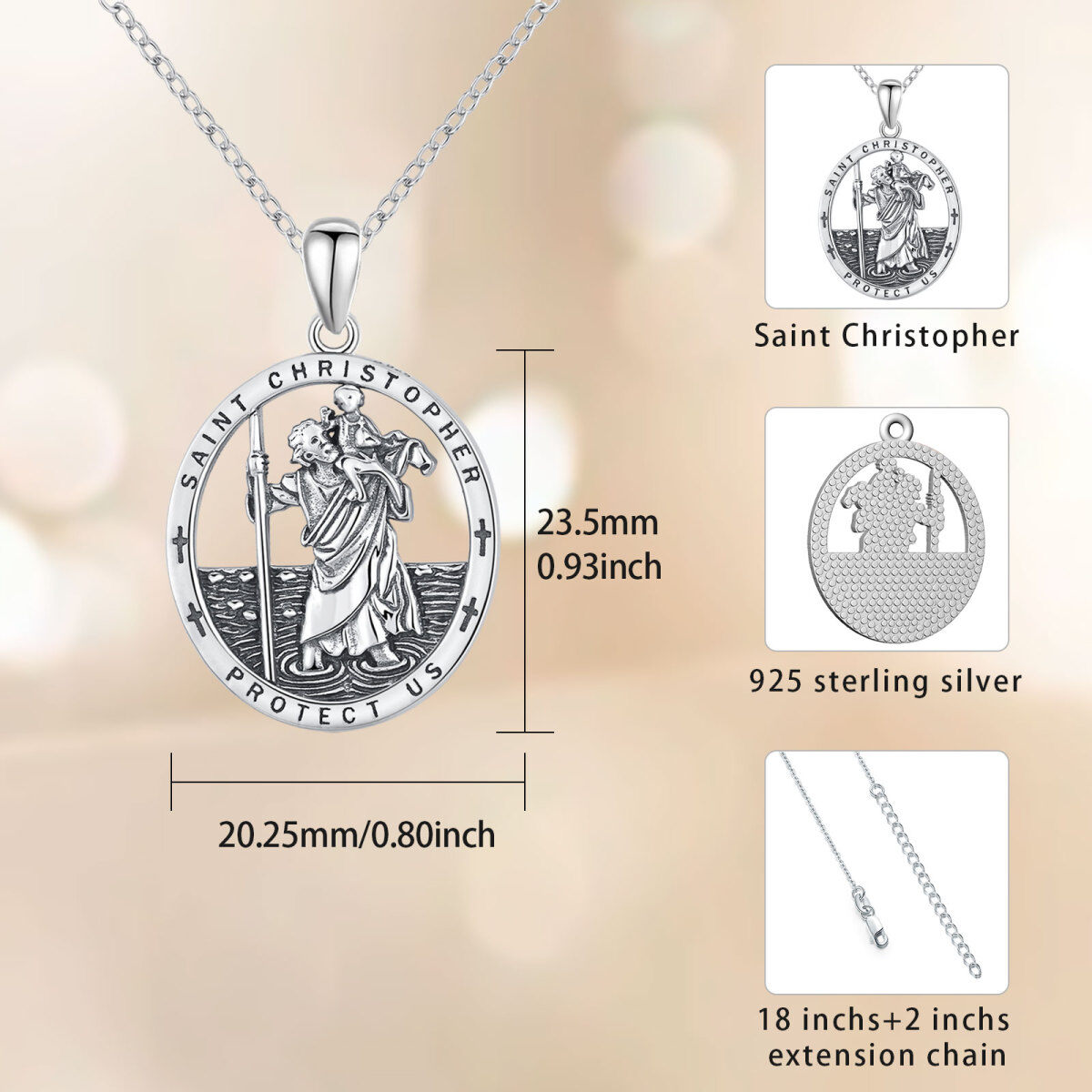 Sterling Silver Saint Christopher Protect Us Pendant Necklace-6