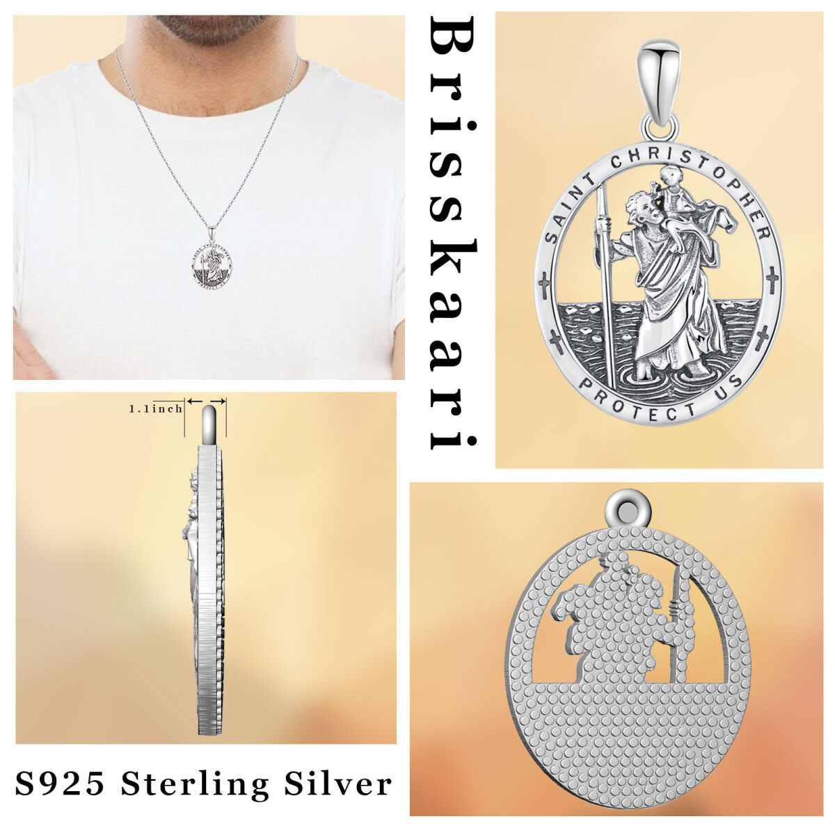 Sterling zilveren Sint Christoffel bescherm ons hanger ketting-7