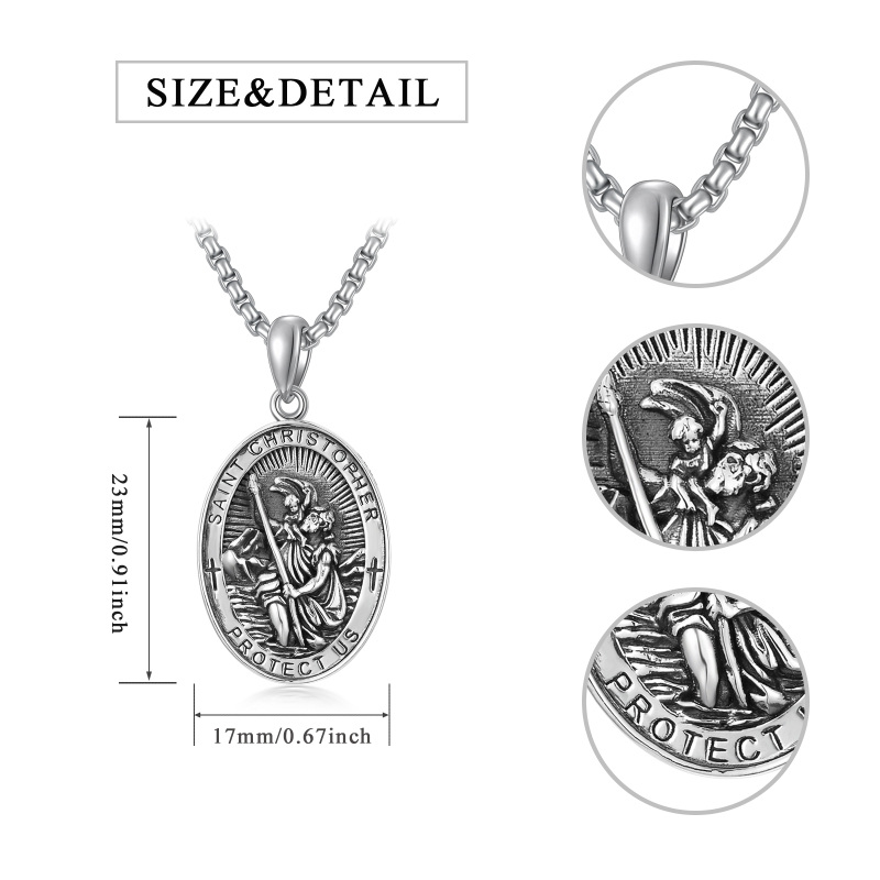 Collana da uomo in argento sterling con pendente a forma di San Cristoforo con spada e parola incisa-5