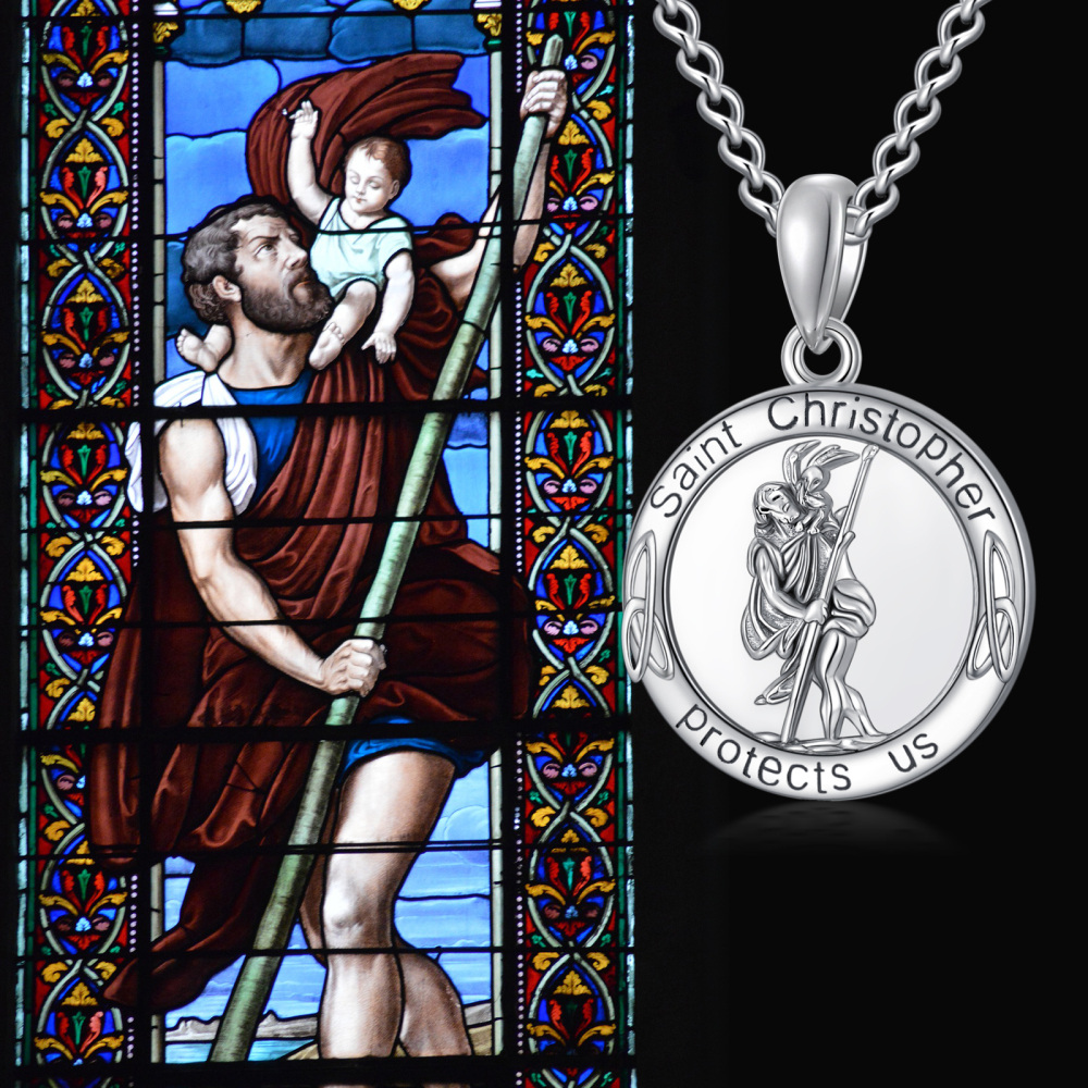 Sterling Silver Saint Christopher & Celtic Knot Urn Necklace For Ashes With Engraved Word For Men-6