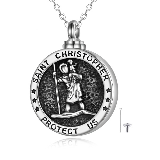 Sterling Silber Saint Christopher Urne Halskette für Asche mit eingraviertem Wort