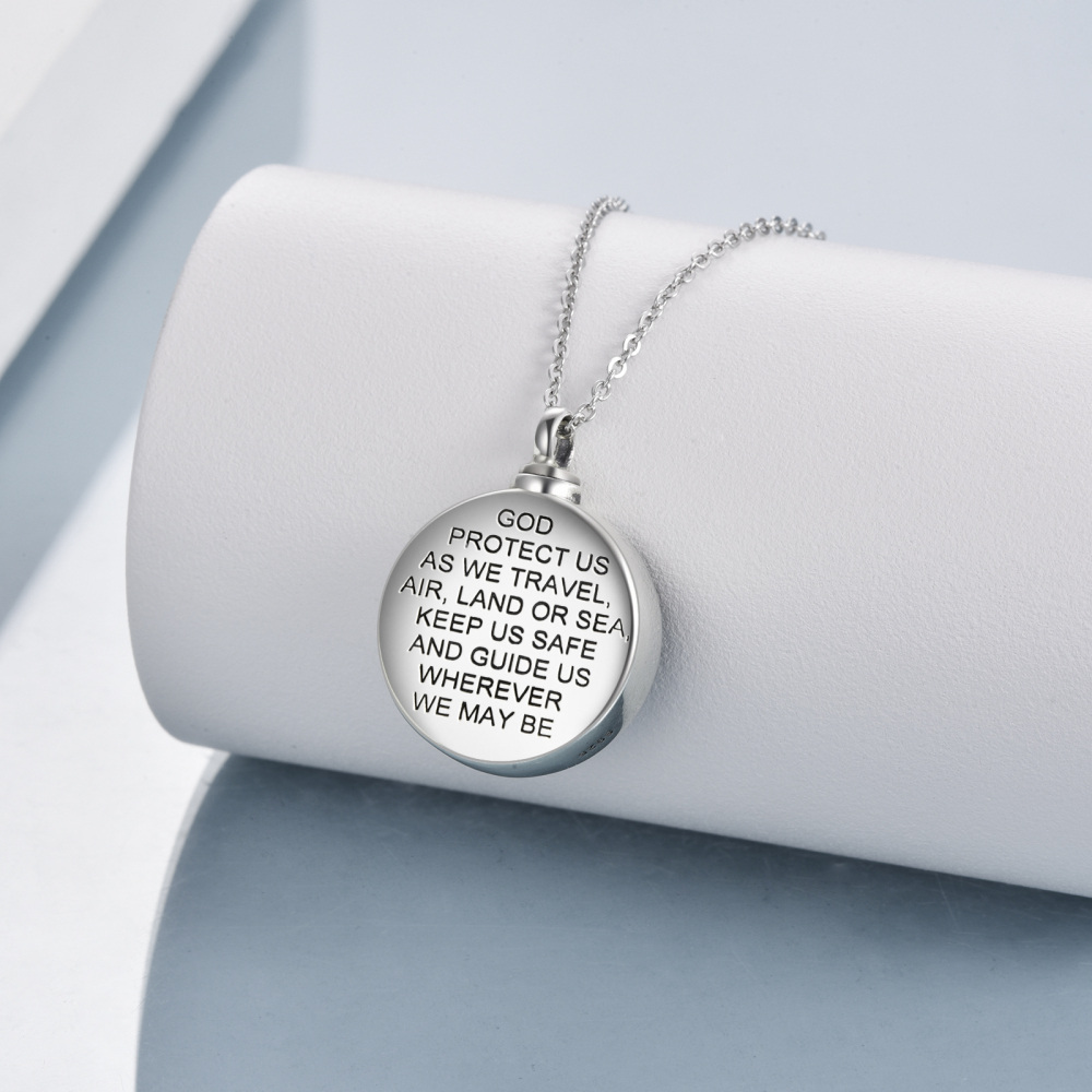 Sterling Silver Saint Christopher Urn Necklace for Ashes with Engraved Word-4