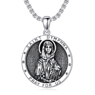 Sterling Silver Saint Dymphna Pendant Necklace with Engraved Word for Men-1