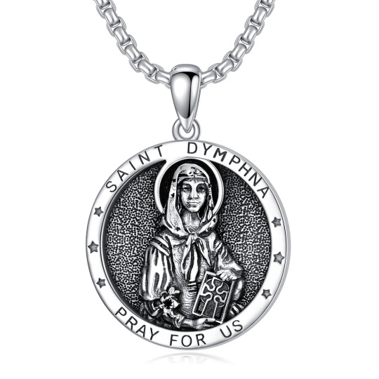 Sterling Silver Saint Dymphna Pendant Necklace with Engraved Word for Men