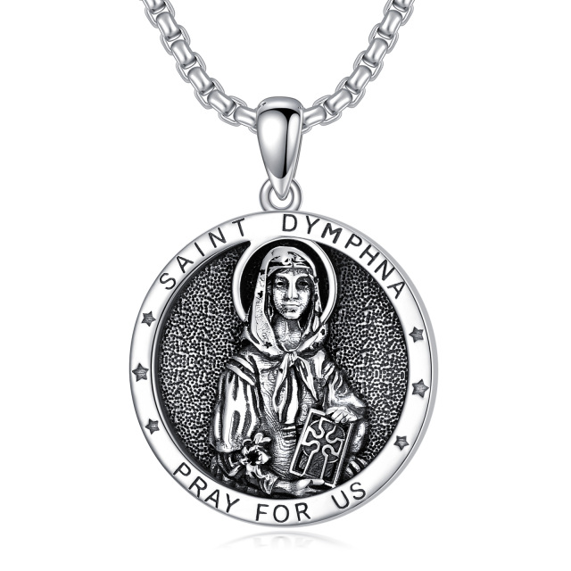 Collana in argento sterling con ciondolo di Santa Dymphna e parola incisa per uomo-1