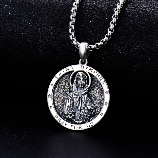 Sterling Silver Saint Dymphna Pendant Necklace with Engraved Word for Men-3