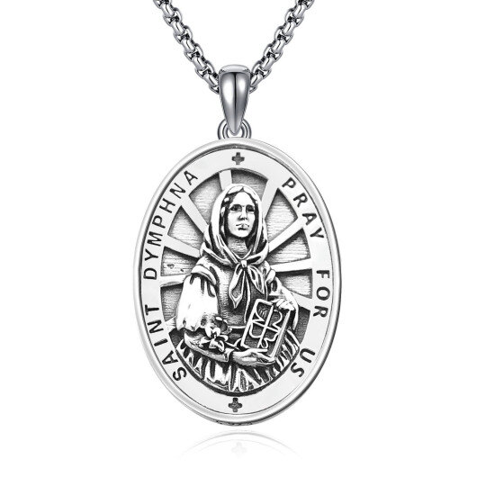 Sterling Silver Saint Dymphna Pendant Necklace with Engraved Word