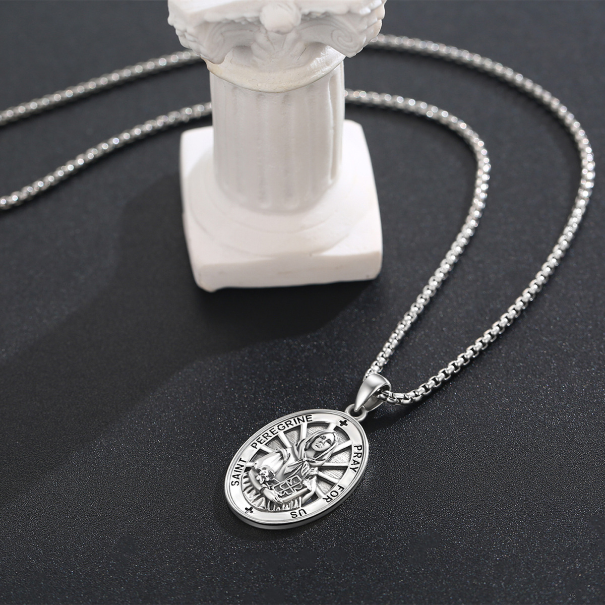 Collier en argent sterling avec pendentif Sainte Dymphna et mot gravé-3