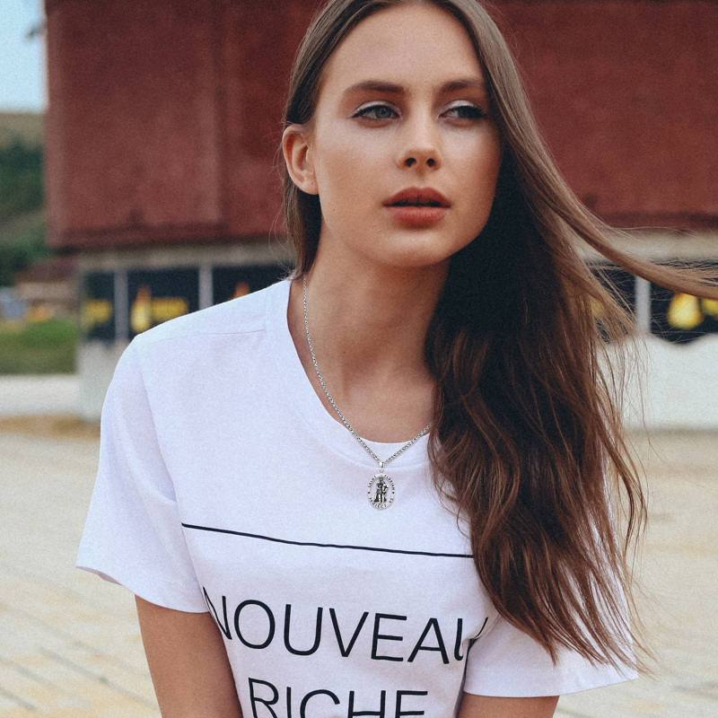 Sterling Silver Saint Florian Pendant Necklace with Engraved Word for Men-3