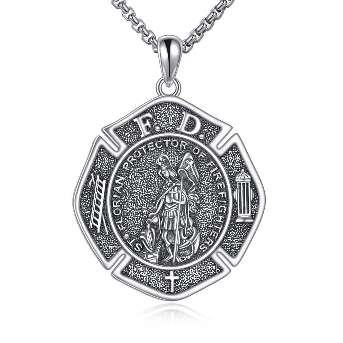 Collier en argent sterling avec pendentif Saint Florian pour hommes-1