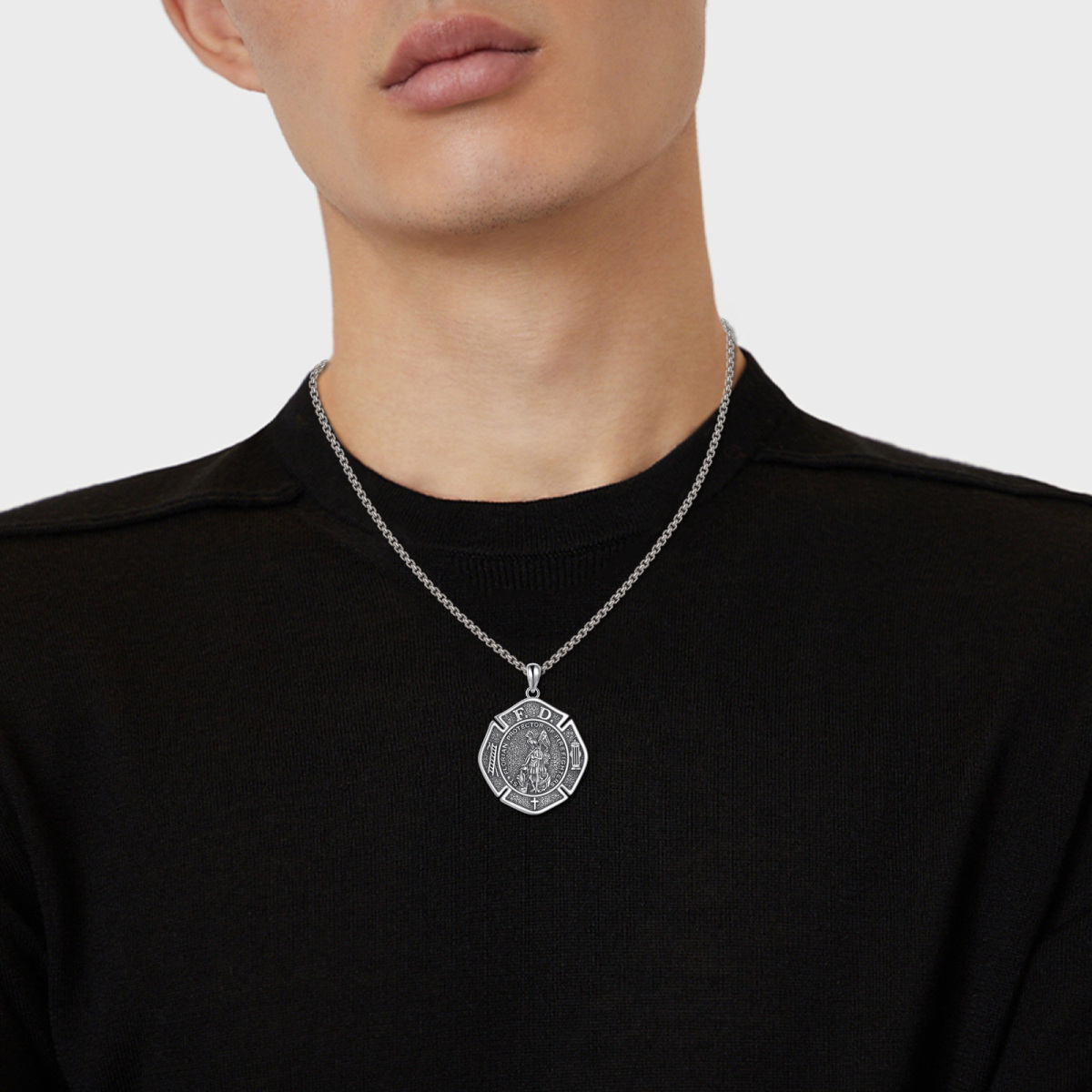 Collier en argent sterling avec pendentif Saint Florian pour hommes-2