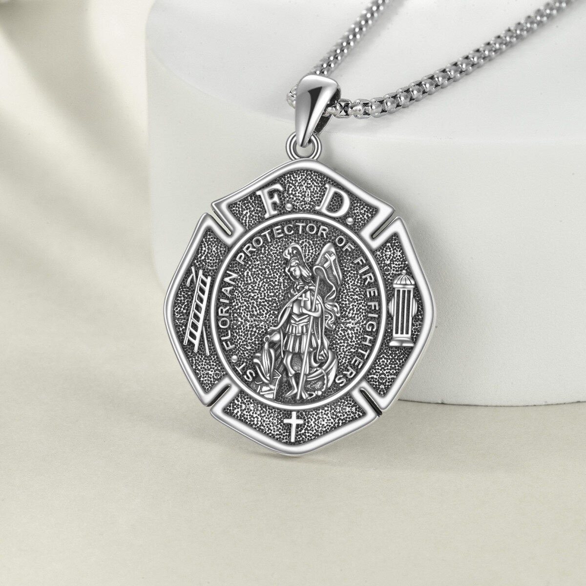 Sterling Silver Saint Florian Pendant Necklace for Men-5