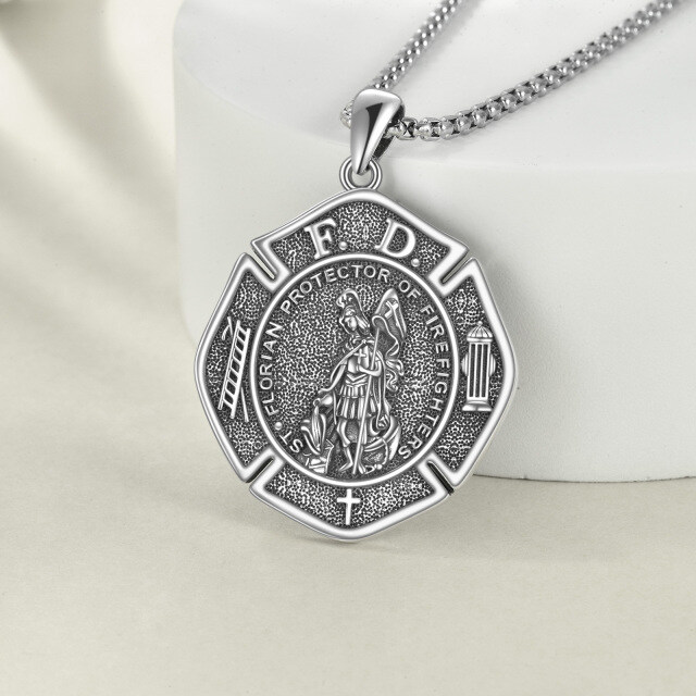 Sterling Silver Saint Florian Pendant Necklace for Men-5