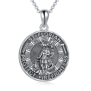 Sterling Silver Saint Florian & Viking Rune Pendant Necklace with Engraved Word-4