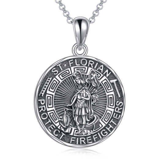 Sterling Silver Saint Florian & Viking Rune Pendant Necklace with Engraved Word