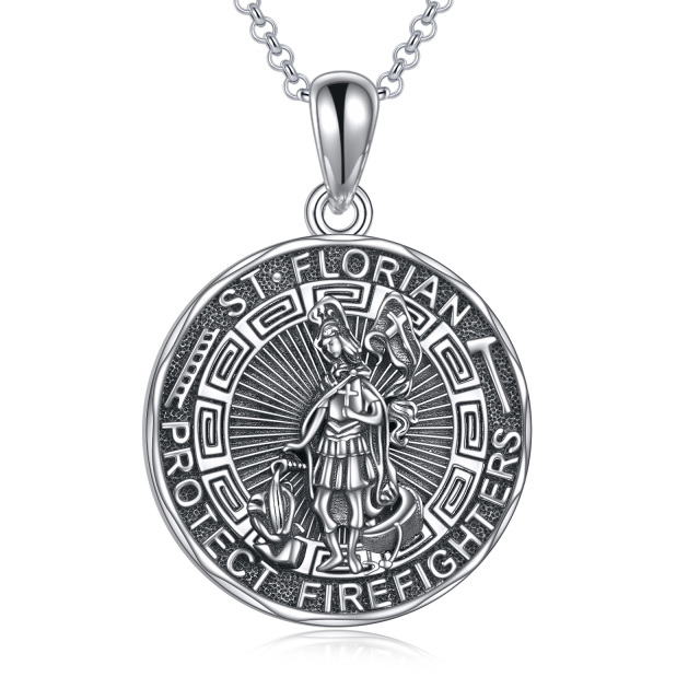 Sterling Silver Saint Florian & Viking Rune Pendant Necklace with Engraved Word-2