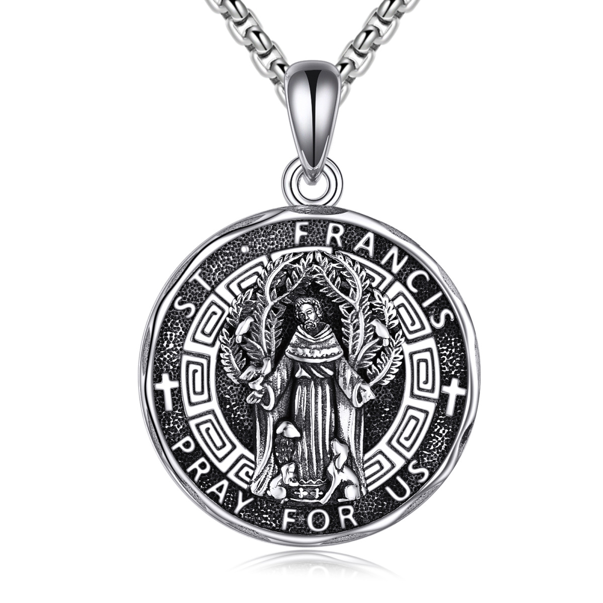 Collier pendentif Saint François en argent sterling pour homme-1