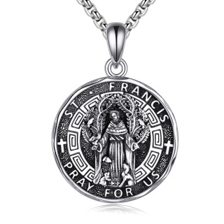 Sterling Silver Saint Francis Pendant Necklace for Men-1