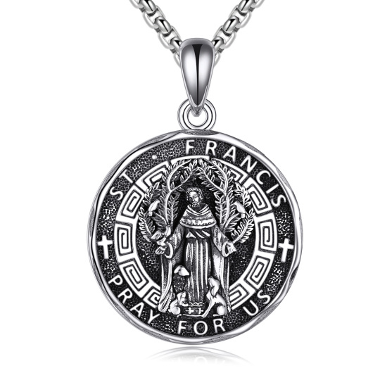 Sterling Silver Saint Francis Pendant Necklace for Men