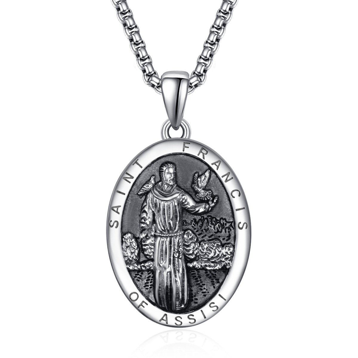 Sterling zilveren Sint Franciscus hanger ketting voor mannen-1