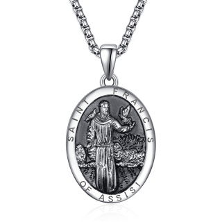 Sterling Silver Saint Francis Pendant Necklace for Men-3