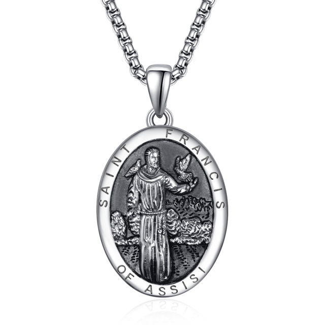 Sterling Silver Saint Francis Pendant Necklace for Men-2