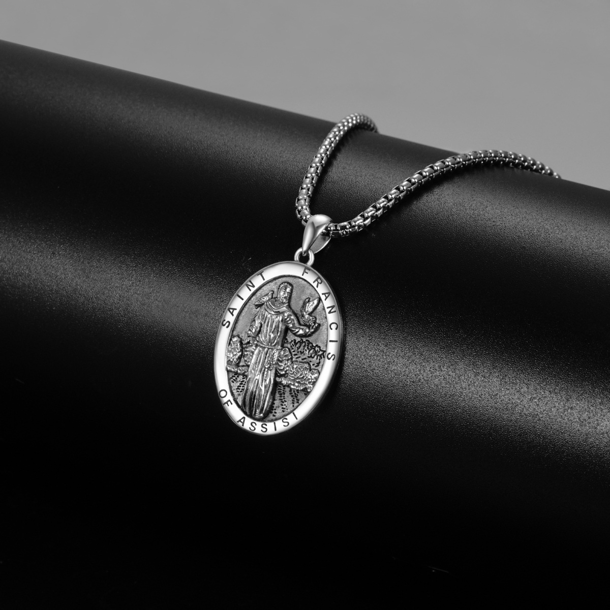 Collana con ciondolo San Francesco in argento sterling per uomo-3