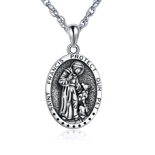 Sterling Silver Saint Francis Pendant Necklace with Engraved Word